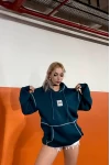 Dikiş Detay Offcl Nakış Kapşonlu Unisex Sweatshirt Yeşil