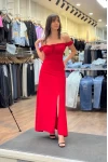 Drapeli Maxi Aerobin Elbise - Kırmızı