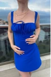 Drapeli Mini Elbise Mavi