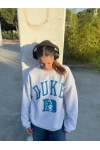 Duke Baskılı Oversize Sweatshirt Gri