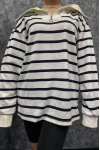 Fermuar Yakalı Çizgili Unisex Sweatshirt Beyaz