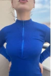 Fermuarlı Dik Yaka Balıkçı Elbise Mavi