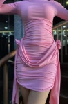 Gül Detay Büzgülü Elbise Pembe