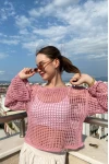 Kare Delikli Triko Pembe