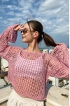 Kare Delikli Triko Pembe