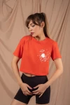 Kırmızı Astronot Baskılı Crop Tshirt