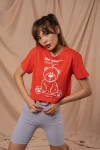 Kırmızı Sad Bear Crop Tshirt