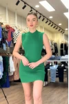 Kolsuz Triko Elbise - Yeşil