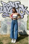 Koyu Mavi Açık Paça Loose Straight Jean Açık Mavi