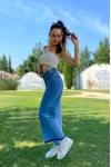 Koyu Mavi Açık Paça Loose Straight Jean Açık Mavi
