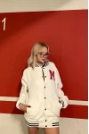 M Nakış Üç İplik Kolej Unisex Ceket Beyaz