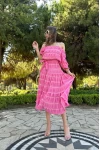 Madonna Yaka Büzgülü Elbise Pembe