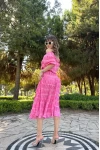 Madonna Yaka Büzgülü Elbise Pembe