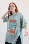 Mint Surfing Yırtmaçlı Oversize Tshirt