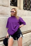 Mor Dik Yaka Basic Unisex Tshirt