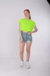 Neon Yeşil Kolsuz İki İplik Unisex Cropsweat