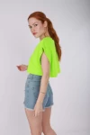 Neon Yeşil Kolsuz İki İplik Unisex Cropsweat