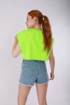 Neon Yeşil Kolsuz İki İplik Unisex Cropsweat