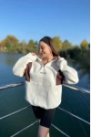 New York Nakışlı Parçalı Unisex Sweatshirt Beyaz