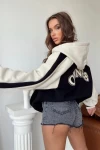 Omnes Kapşonlu Oversize Kolej Unisex Ceket Siyah