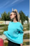 Oversize Basic Unisex Sweatshirt Turkuaz