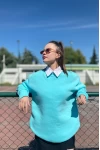 Oversize Basic Unisex Sweatshirt Turkuaz