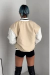 P Nakış Astarlı Bomber Unisex Ceket Krem