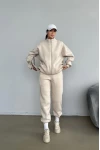 Parça Detay Basic Üç İplik Unisex Eşofman Takımı Bej
