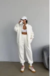 Parça Detay Basic Üç İplik Unisex Eşofman Takımı Ekru