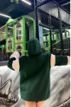 Parçalı Kapşonlu Kanguru Unisex Sweatshirt Yeşil