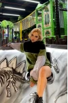 Parçalı Kapşonlu Unisex Sweatshirt Yeşil