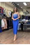 Renk Geçişli Straplez Elbise - Mavi