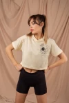 Sarı Astronot Baskılı Crop Tshirt