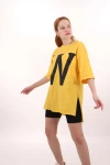 Sarı W Unisex Baskılı Tshirt