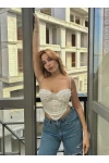 Şifon Detay Dolgulu Korse Beyaz