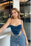 Şifon Detay Dolgulu Korse Mavi