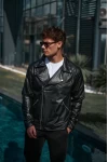 Siyah Deri Oversize Biker Unisex Ceket