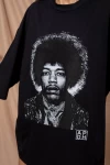 Siyah Jimi Hendrix Baskılı Unisex Oversize Tshirt