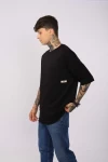 Siyah Küçük Yırtmaç Cepli Man Tshirt