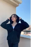 Üç İplik Oversize Basic Unisex Hırka Siyah