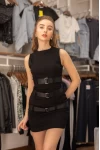 Üç Kemerli Tasarım Elbise - Siyah
