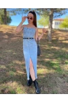 Uzun Straplez Denim Elbise Açık Mavi