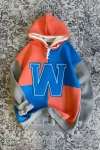 W Nakış Parçalı Unisex Sweatshirt Pembe