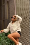 Yarım Fermuar Dik Yaka Basic UnisexSweatshirt Krem