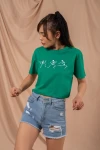 Yeşil İskelet Nakış Crop Tshirt