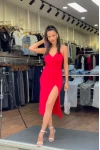 Zincir Askılı Büzgülü Sandy Elbise - Kırmızı