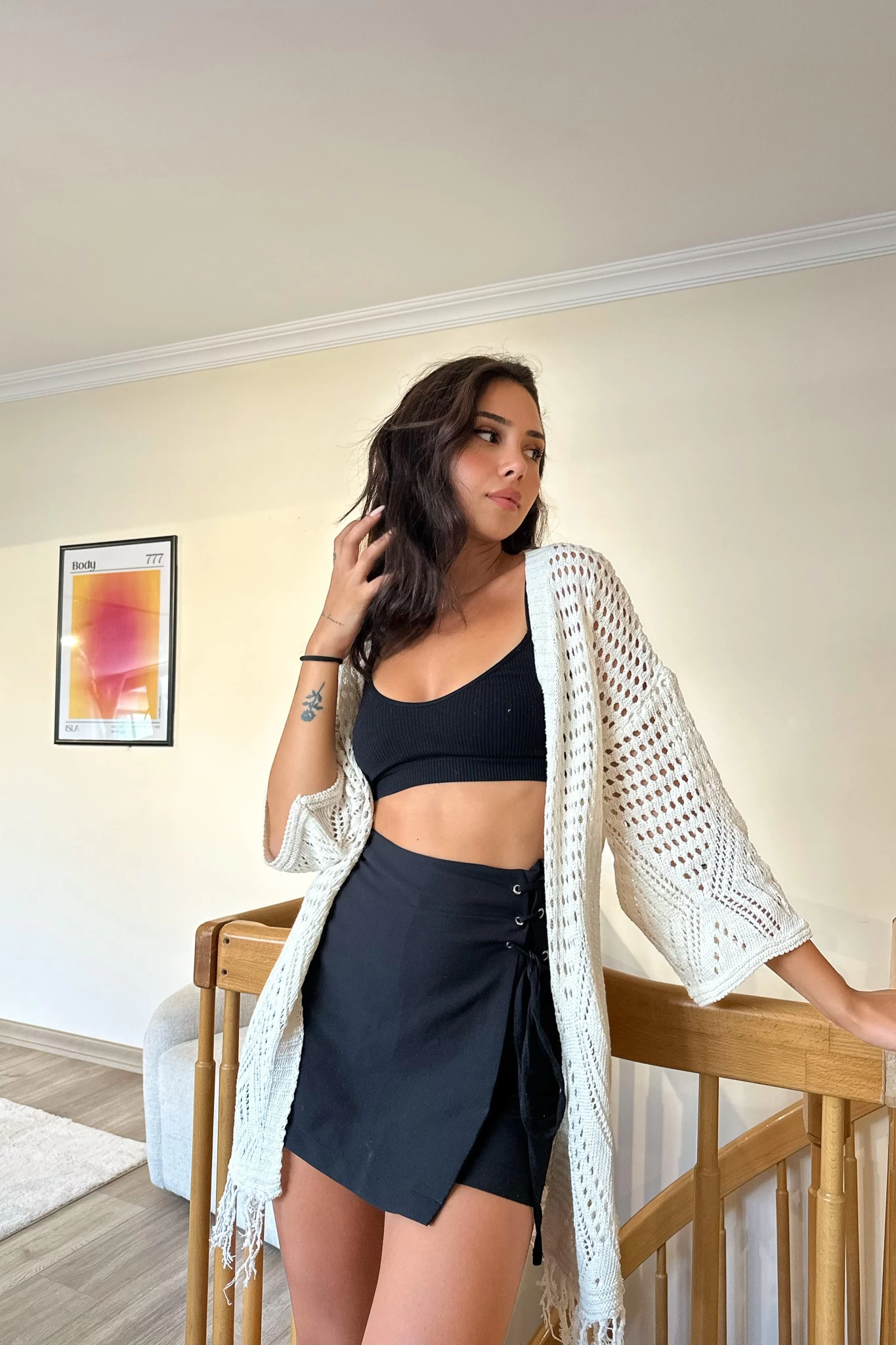 Ajurlu Oversize Hırka Ekru