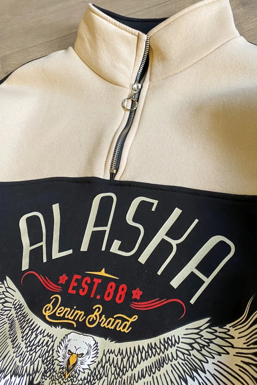 Alaska Est 88 Yarım Fermuar Unisex Sweatshirt Siyah