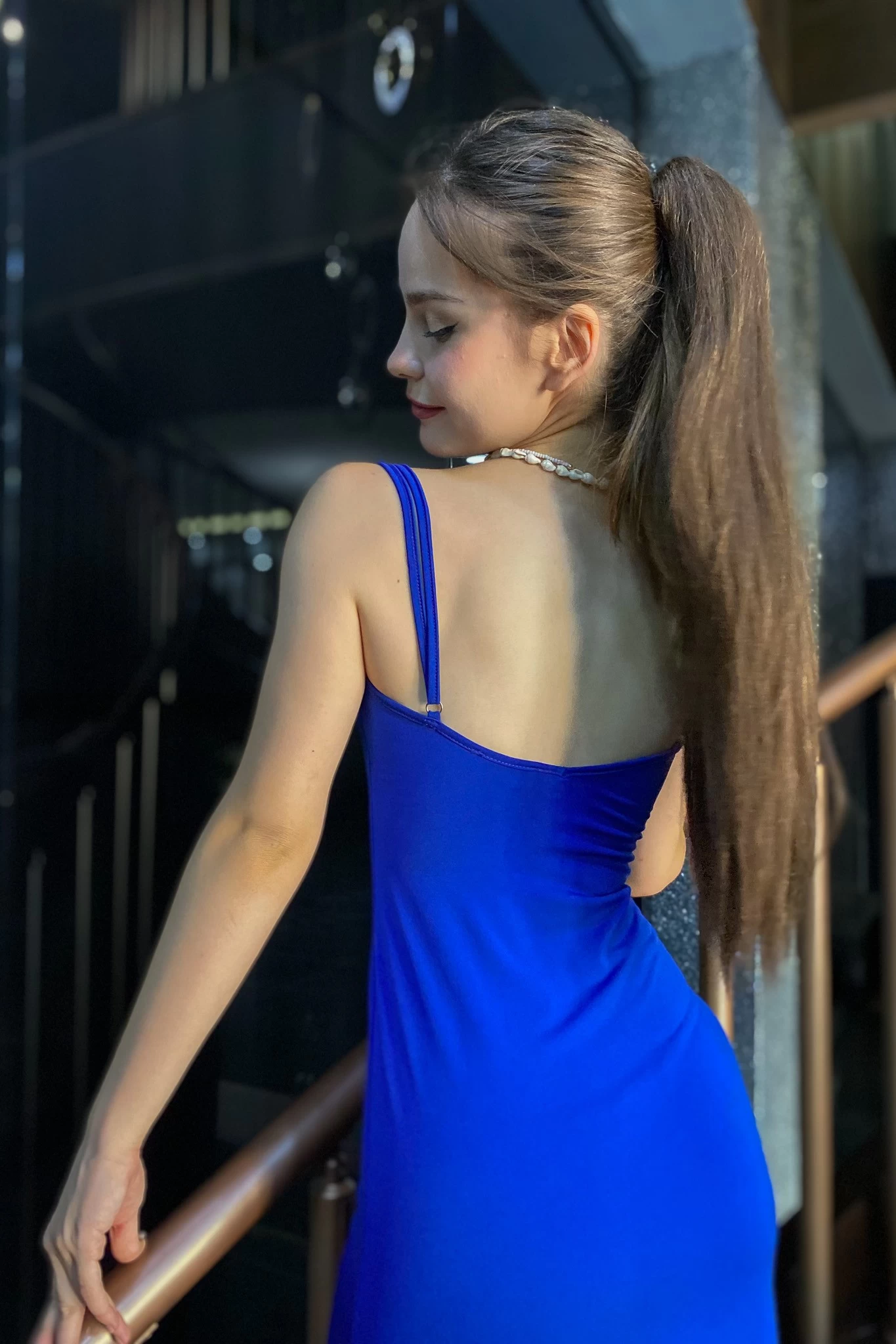 Askılı Maxi Sandy Elbise Mavi