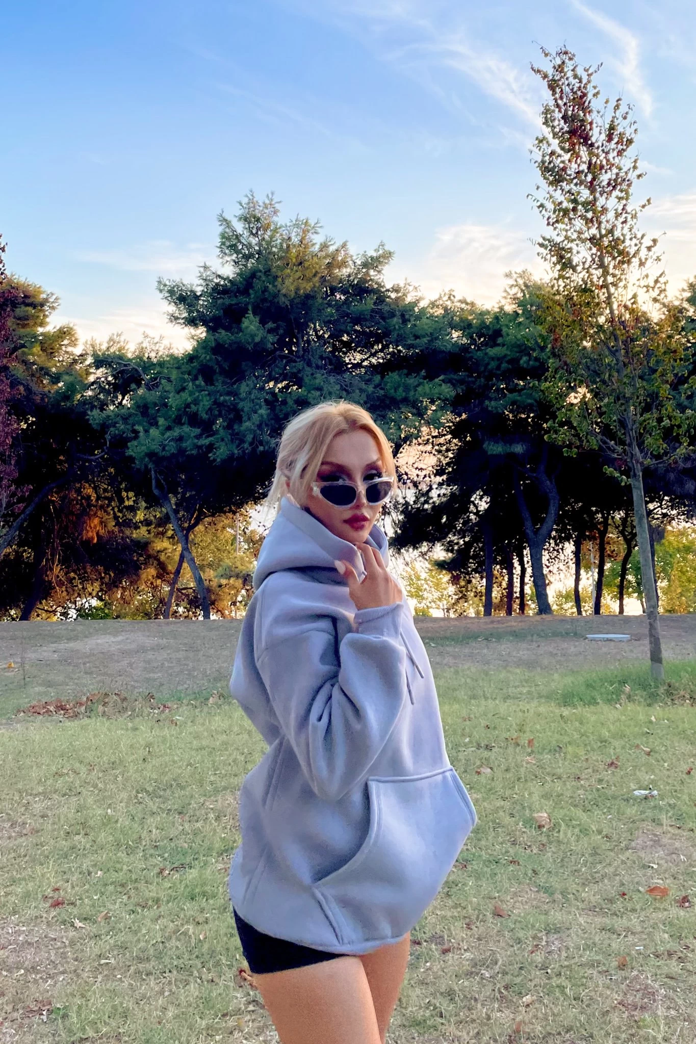 Basic Oversize Kanguru UnisexHoodie Gri